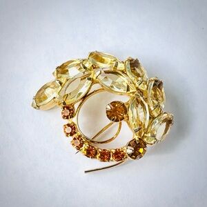 Vintage Juliana D & E Rhinestone Brooch Amber Yellow